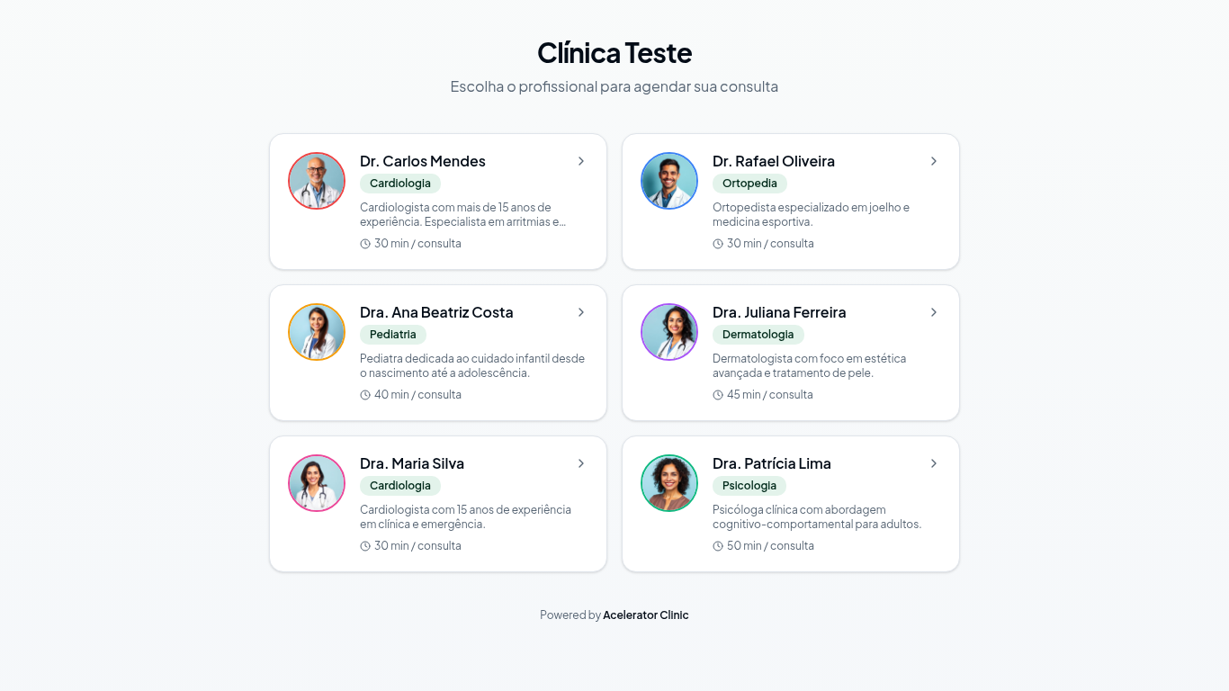 Link público da clínica para seus pacientes